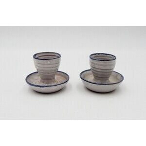 Rineanna Pottery Shannon Ireland Egg Cups Glazed Hand Signed Gray Blue Set 2